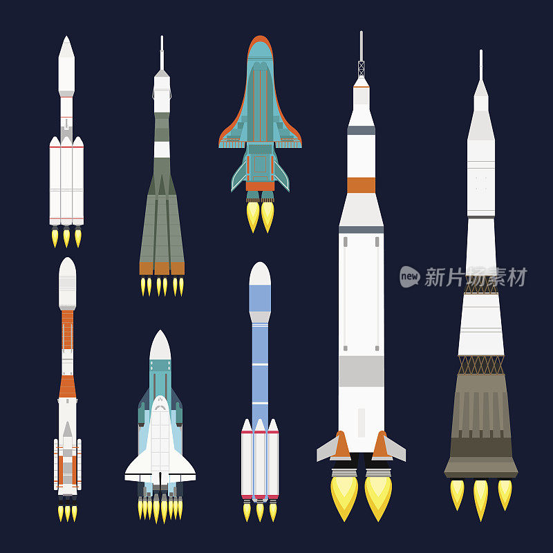 矢量技术飞船火箭卡通设计为创业创新产品和宇宙幻想太空发射图形探索