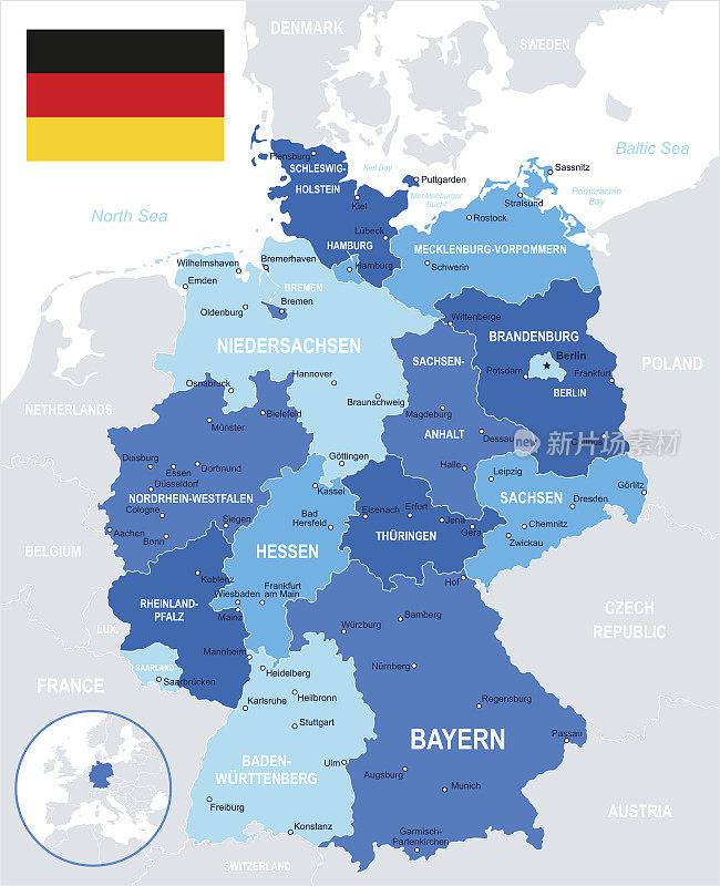 德国-地图和国旗-插图