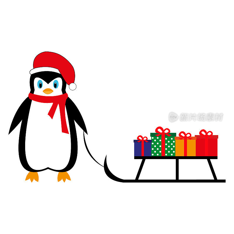 卡通企鹅带来了新年礼物