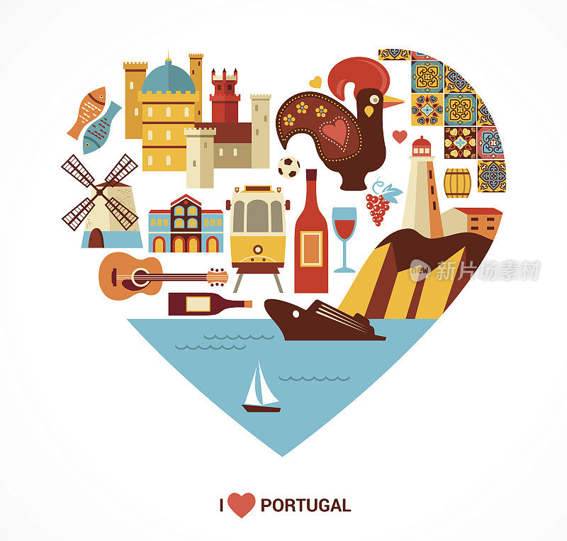 葡萄牙爱的心与矢量图标