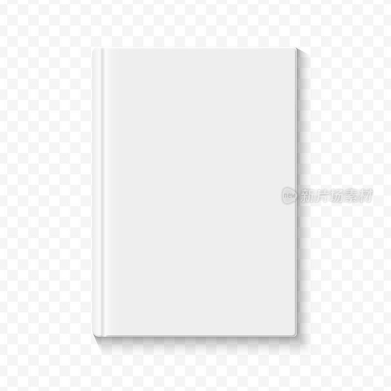 清晰的白色空白书封面模板上的alpha透明背景与平滑的软阴影。矢量插图。