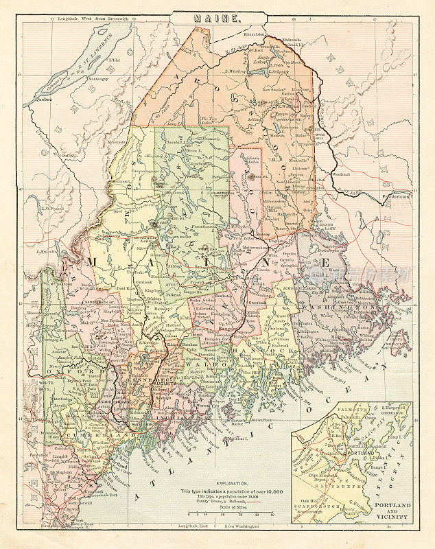 缅因州地图，1881年