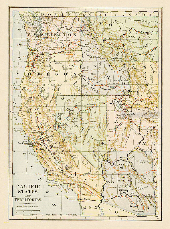 太平洋合众国地图，1875年