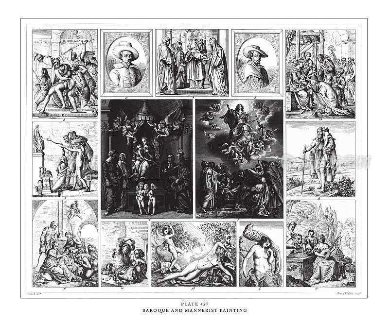 巴洛克和风格绘画、版画和古董插图，出版于1851年
