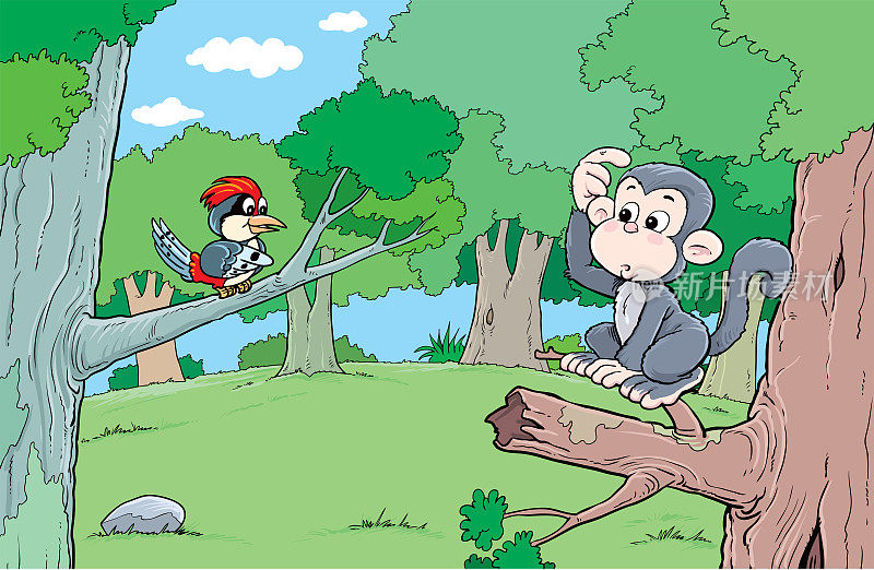 矢量插图的卡通动物在森林