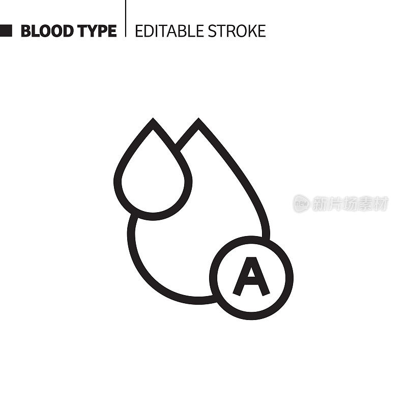 血型线图标，轮廓向量符号插图。完美像素，可编辑的描边。