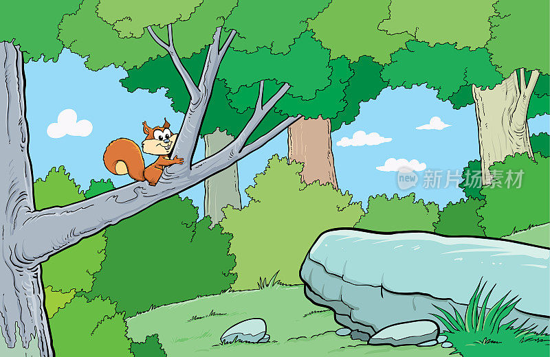 可爱的松鼠在树上的插图