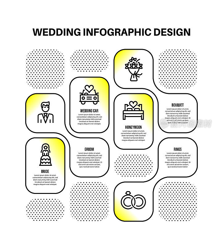信息图表设计模板与婚礼的关键字和图标