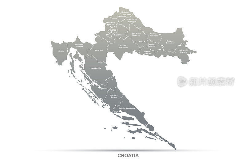克罗地亚的地图。欧洲克罗地亚的矢量地图