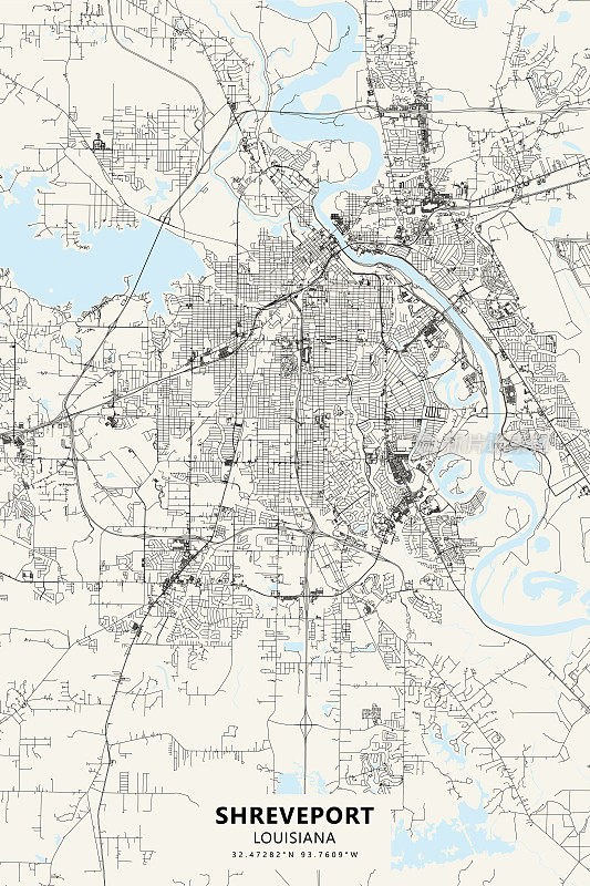 什里夫波特，路易斯安那州，美国矢量地图