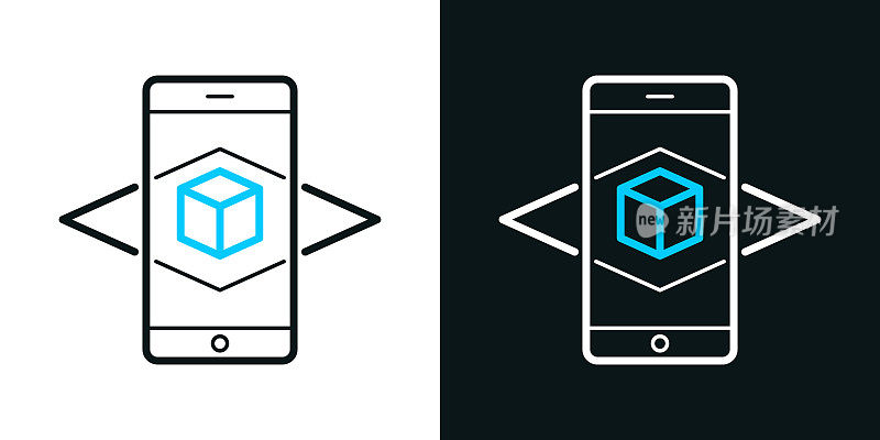 智能手机增强现实。黑色或白色背景上的双色线图标-可编辑的笔画