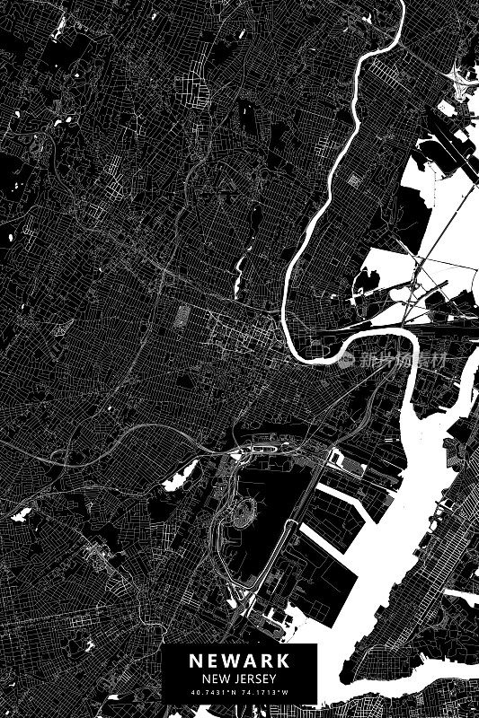 纽瓦克，新泽西州，美国矢量地图