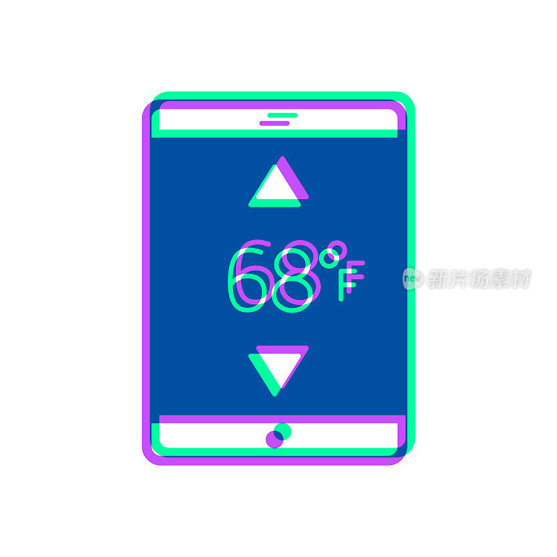 带加热控制的平板电脑。图标与两种颜色叠加在白色背景上