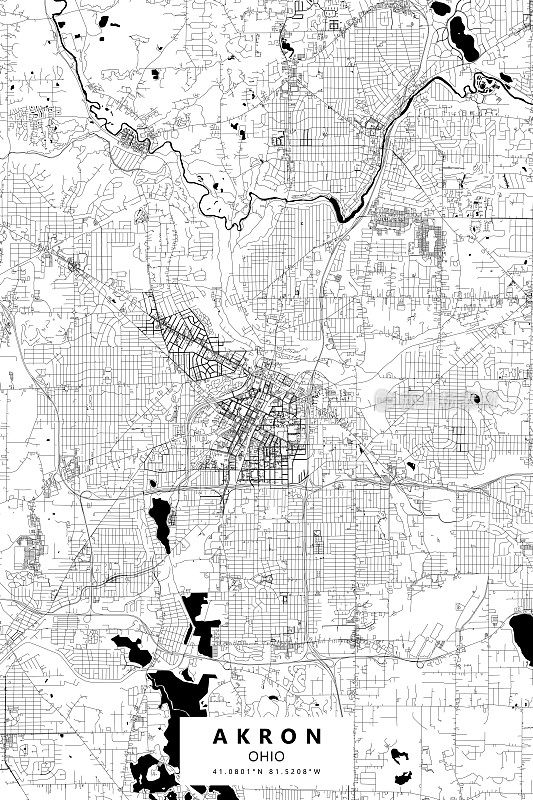 阿克伦，俄亥俄州，美国矢量地图