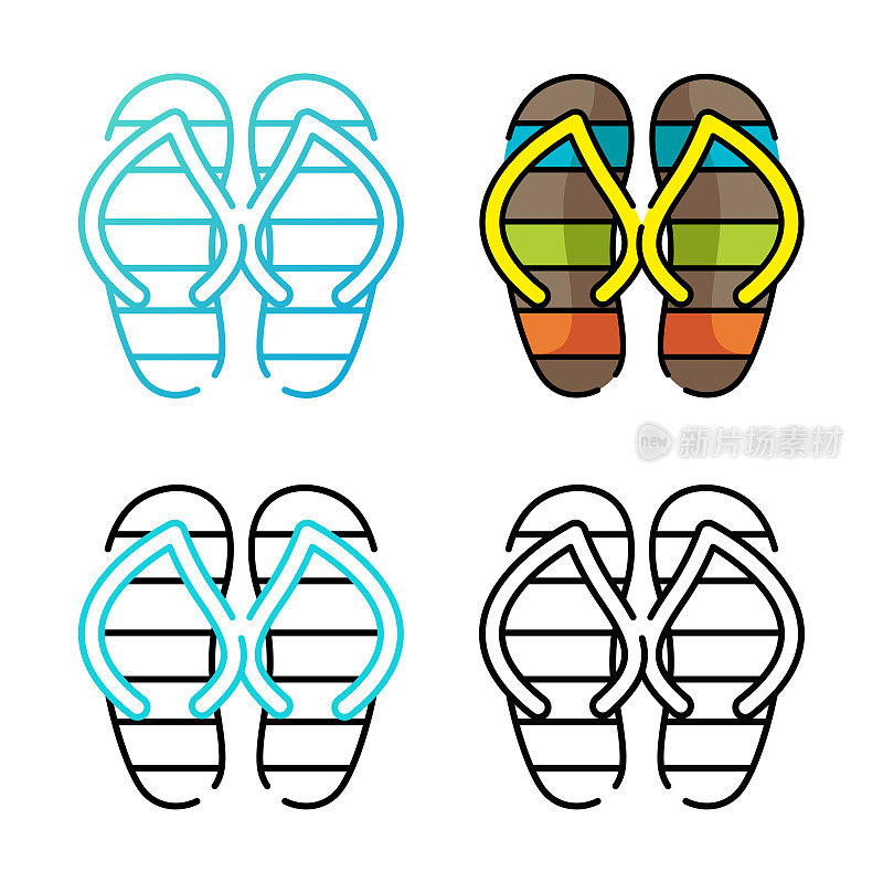 凉鞋图标设计在四个变化的颜色