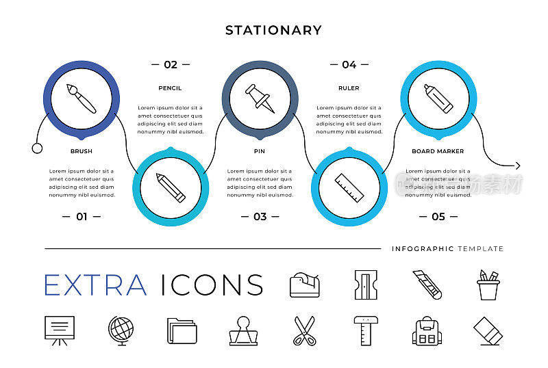 文具线图标和信息图表模板