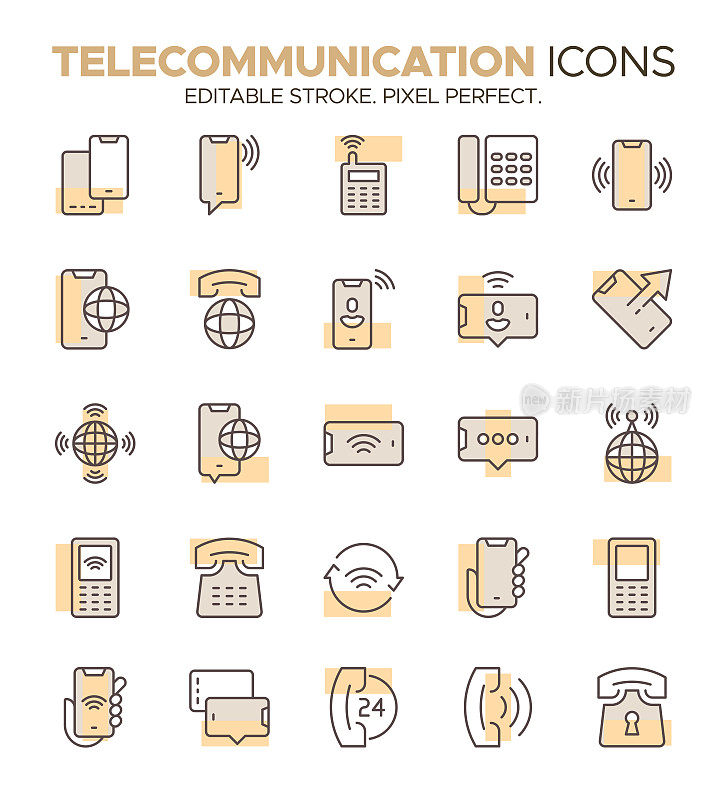 电信必需品图标集-象征电话通信的各种模式