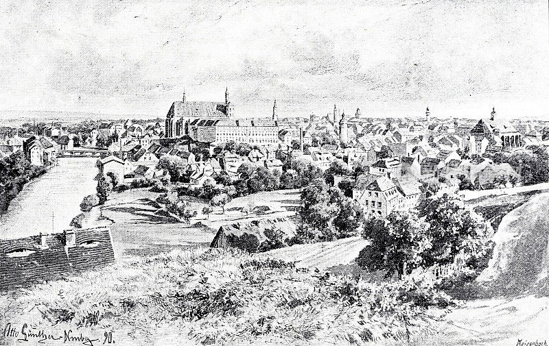 G?rlitz，德国，从北面看到的城镇景观