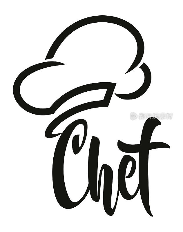 厨师烹饪标志与帽子和字母。