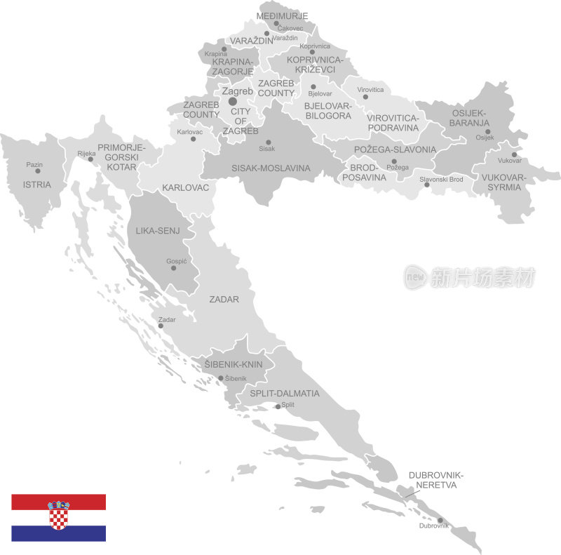 详细的克罗地亚矢量地图