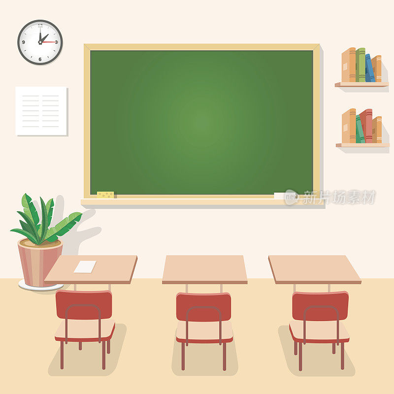教室里有黑板和课桌。教育类，董事会