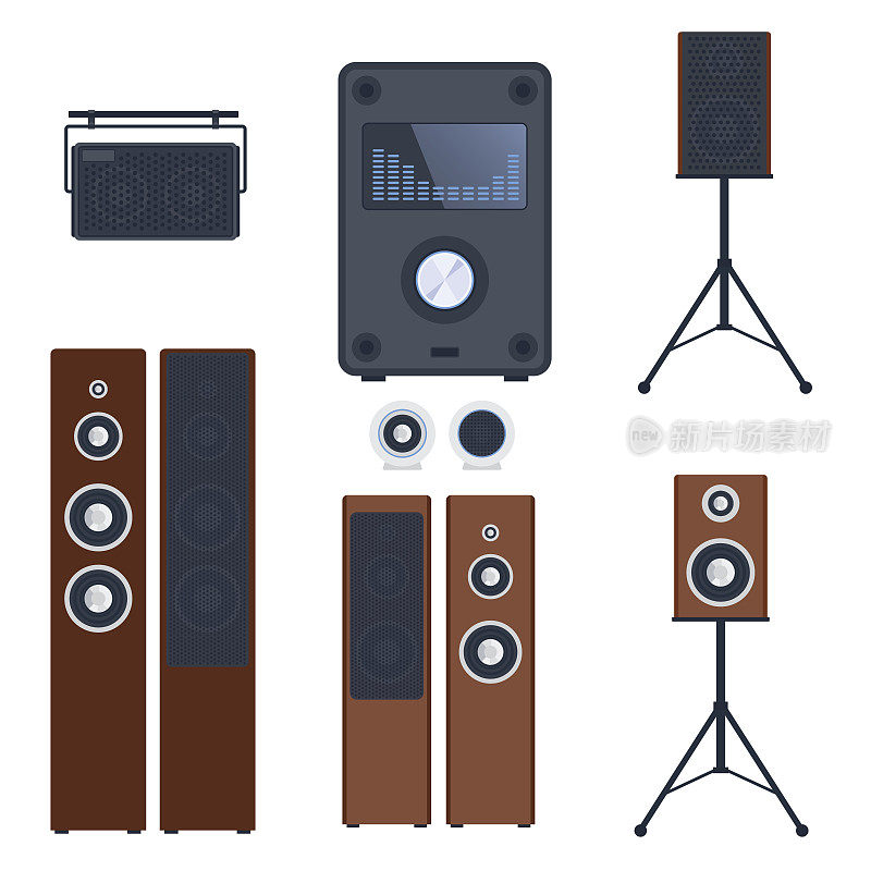 家庭音响系统立体声平面矢量音乐扩音器播放器低音炮设备技术