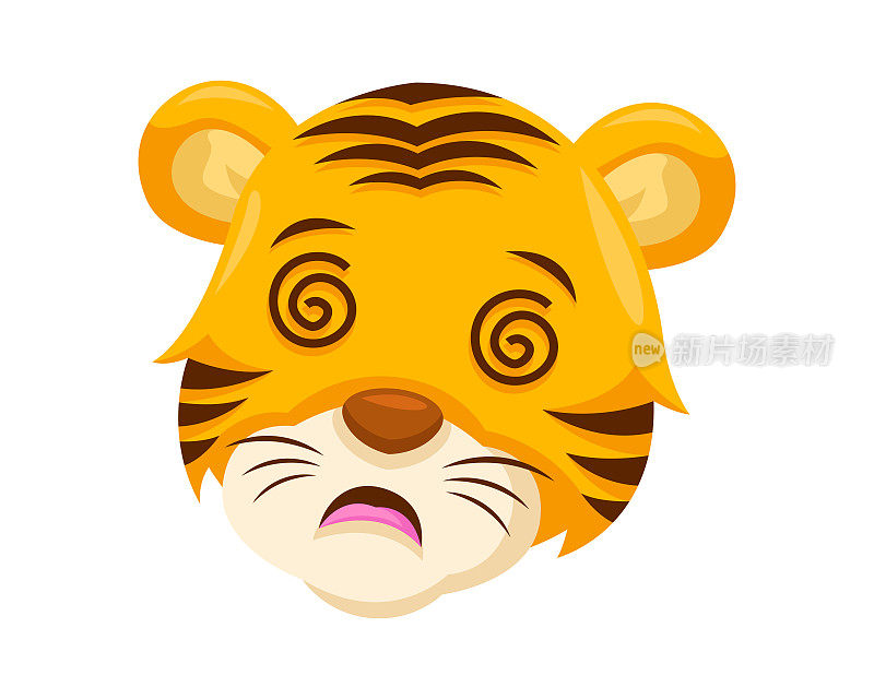 可爱的老虎脸表情符号显示晕脸表情