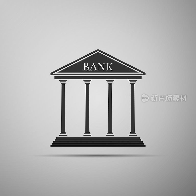 银行大楼图标孤立在灰色背景上。平面设计。矢量图