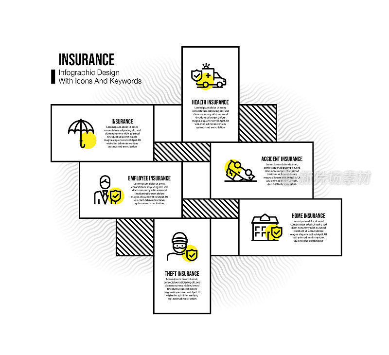 信息图表设计模板与保险关键字和图标