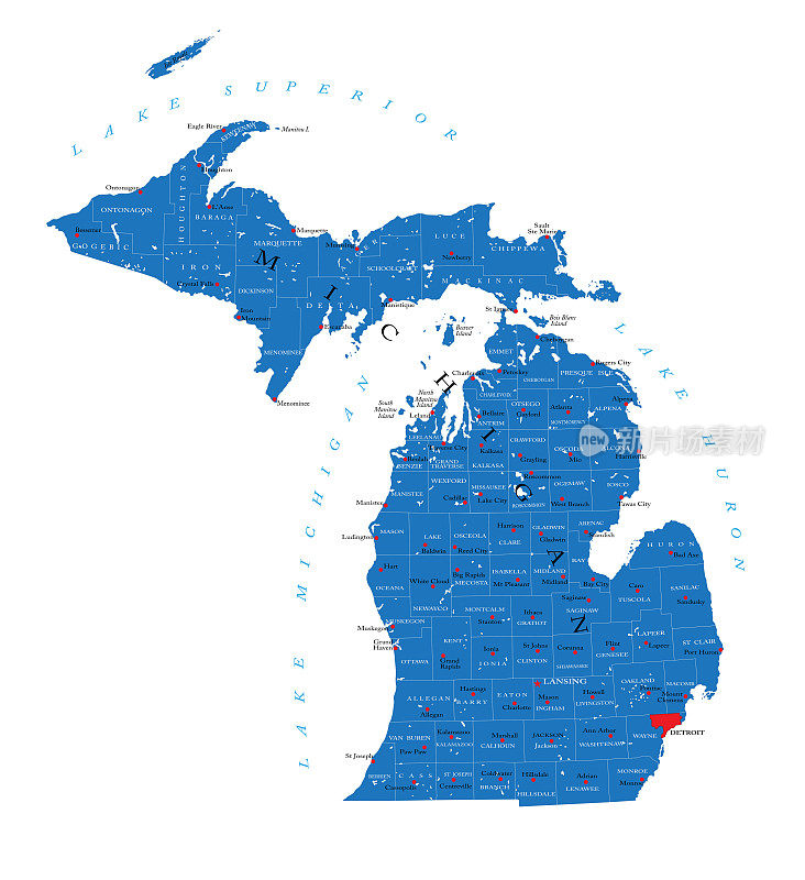 密歇根州政治地图