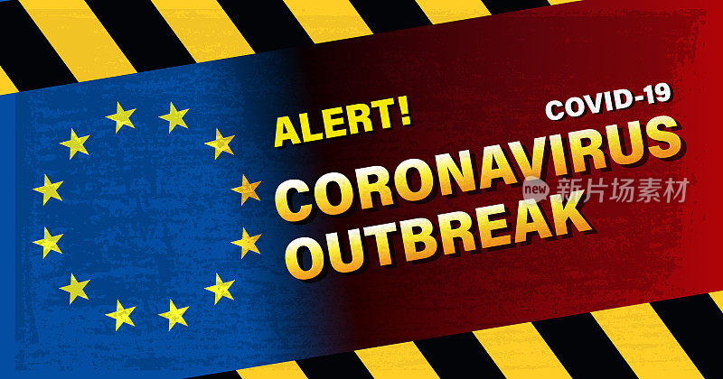 带有欧盟旗帜的冠状病毒爆发警告标志