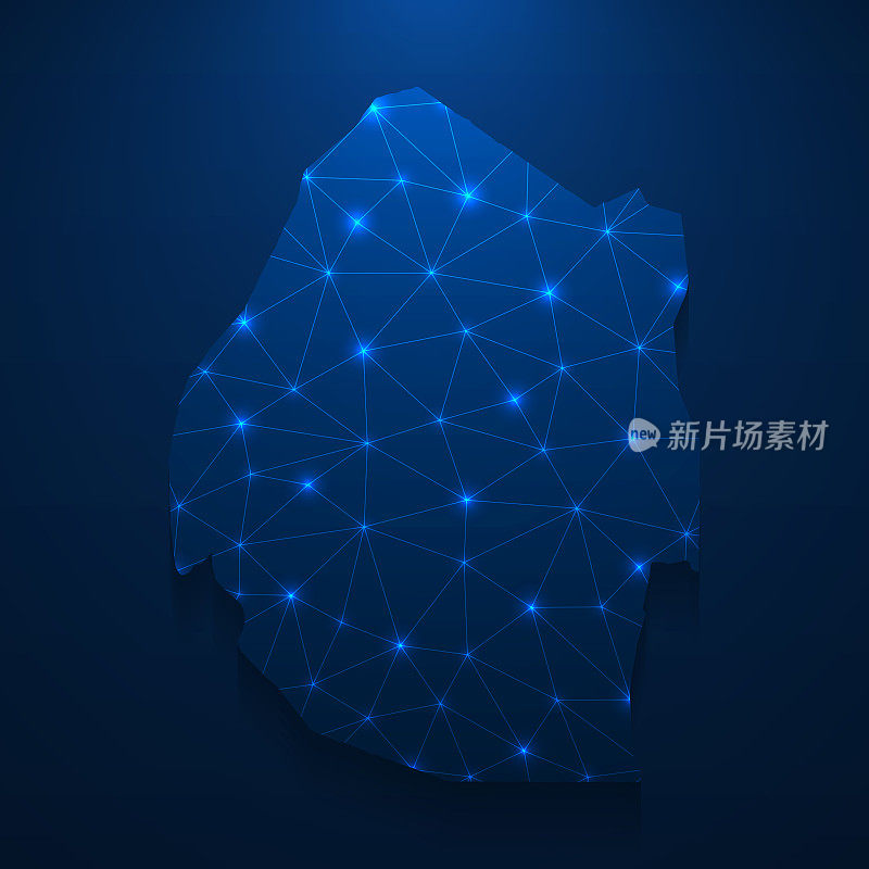 斯瓦蒂尼地图网络-明亮的网格在深蓝色的背景