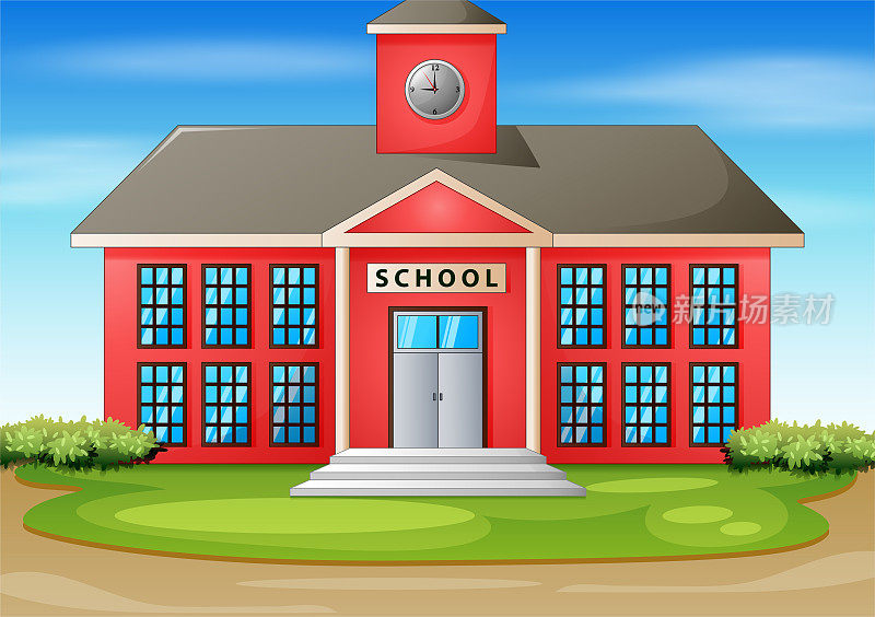学校建筑的卡通插图