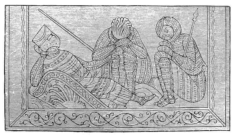 13世纪祈祷书上的羊皮纸画:守卫坟墓的战士
