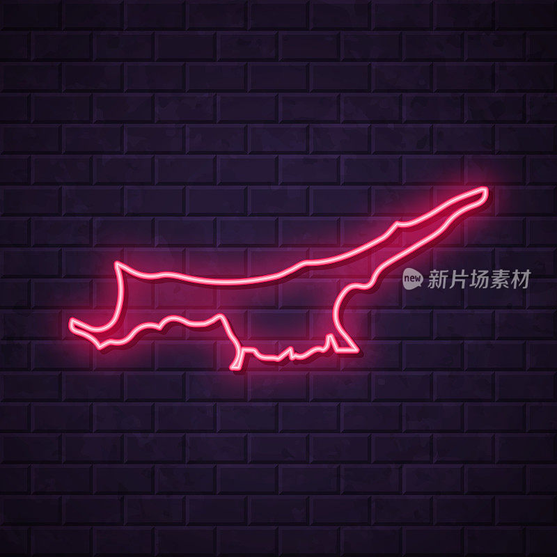 北塞浦路斯地图-发光的霓虹灯在砖墙的背景