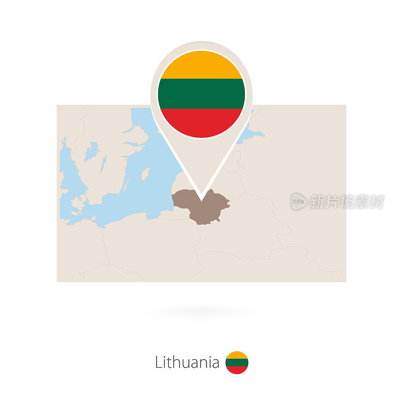 立陶宛的矩形地图与pin立陶宛图标