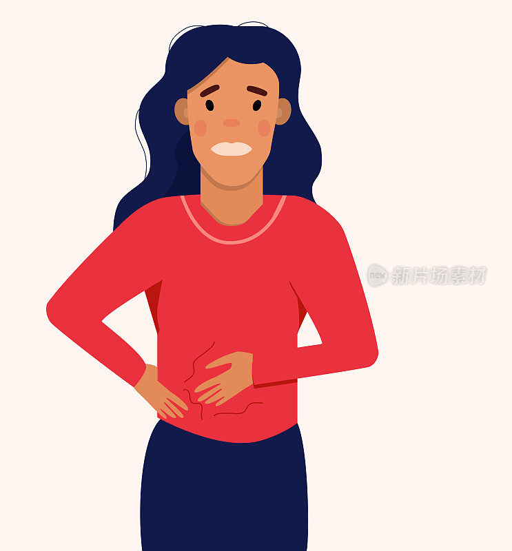 患有腹胀的妇女。膨胀由于气体滞留而引起的膨胀状态女孩有胃痛或胃炎。便秘或腹泻。可怜的消化。