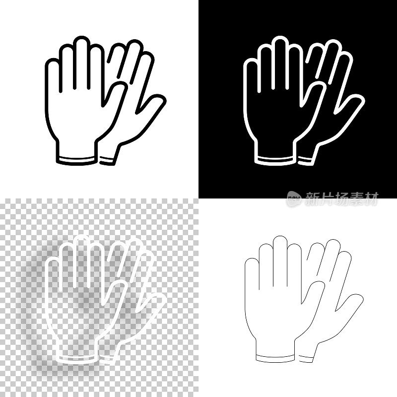 保护橡胶手套。图标设计。空白，白色和黑色背景-线图标