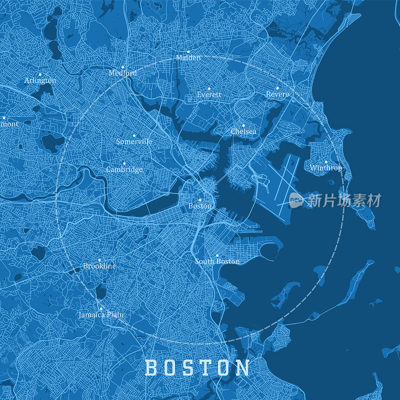 波士顿MA城市矢量路线图蓝色文本