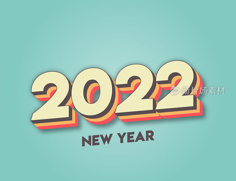 2022年的新年信件。复古的刻字。季节性贺卡模板。股票插图