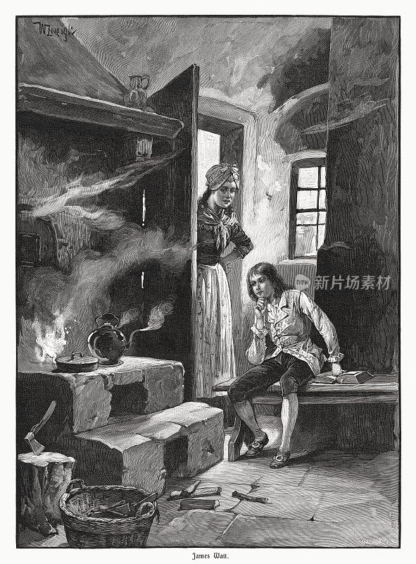 詹姆斯・瓦特十几岁时，木刻，1900年出版