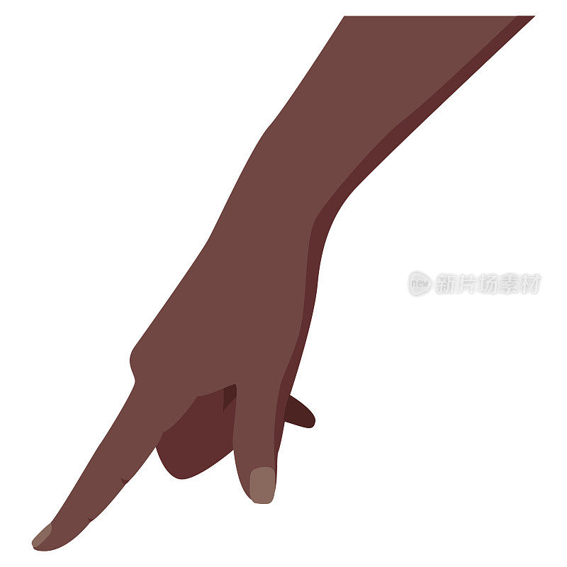 指或压的手。美国黑人的深色皮肤。手触摸。利用手指。孤立在白色的。平的风格。容易编辑。白色背景。矢量图