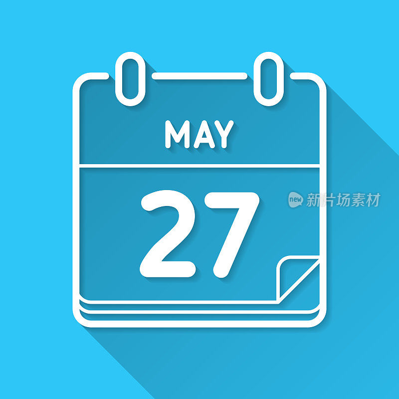 5月27日。图标在蓝色背景-平面设计与长阴影