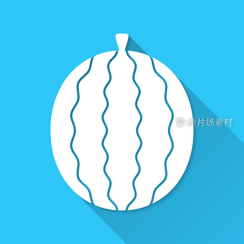 西瓜。图标在蓝色背景-平面设计与长阴影