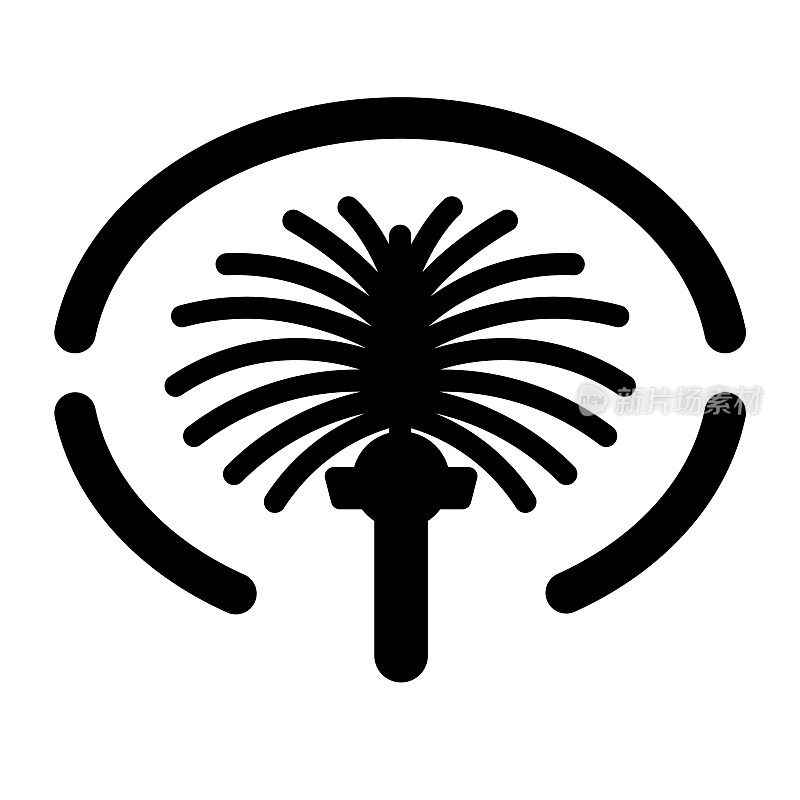朱美拉棕榈岛图标迪拜矢量岛地图插图。朱美拉棕榈岛标志符号