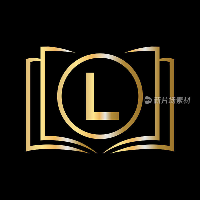 字母L模板上的教育标志。打开书标志上的L字母，最初的教育标志概念模板