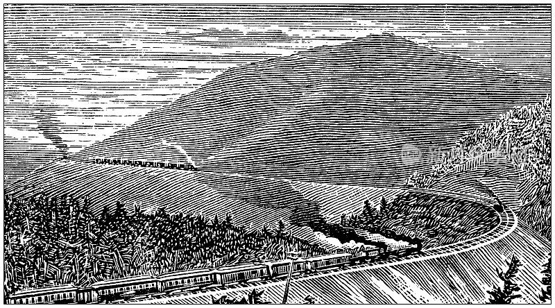 美国，宾夕法尼亚地标和公司的古董插图:阿勒格尼山