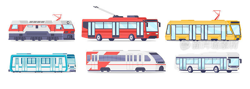 电动公共交通用于载客集合的等距矢量图