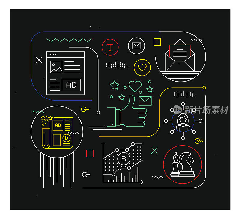 现代插图数字营销设计。