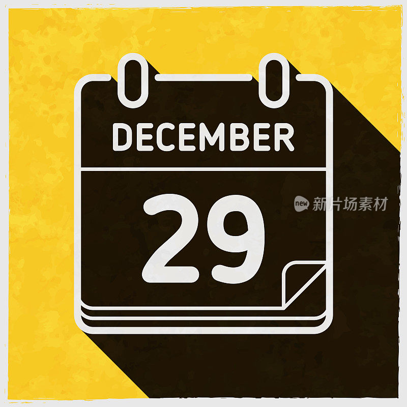 12月29日。图标与长阴影的纹理黄色背景